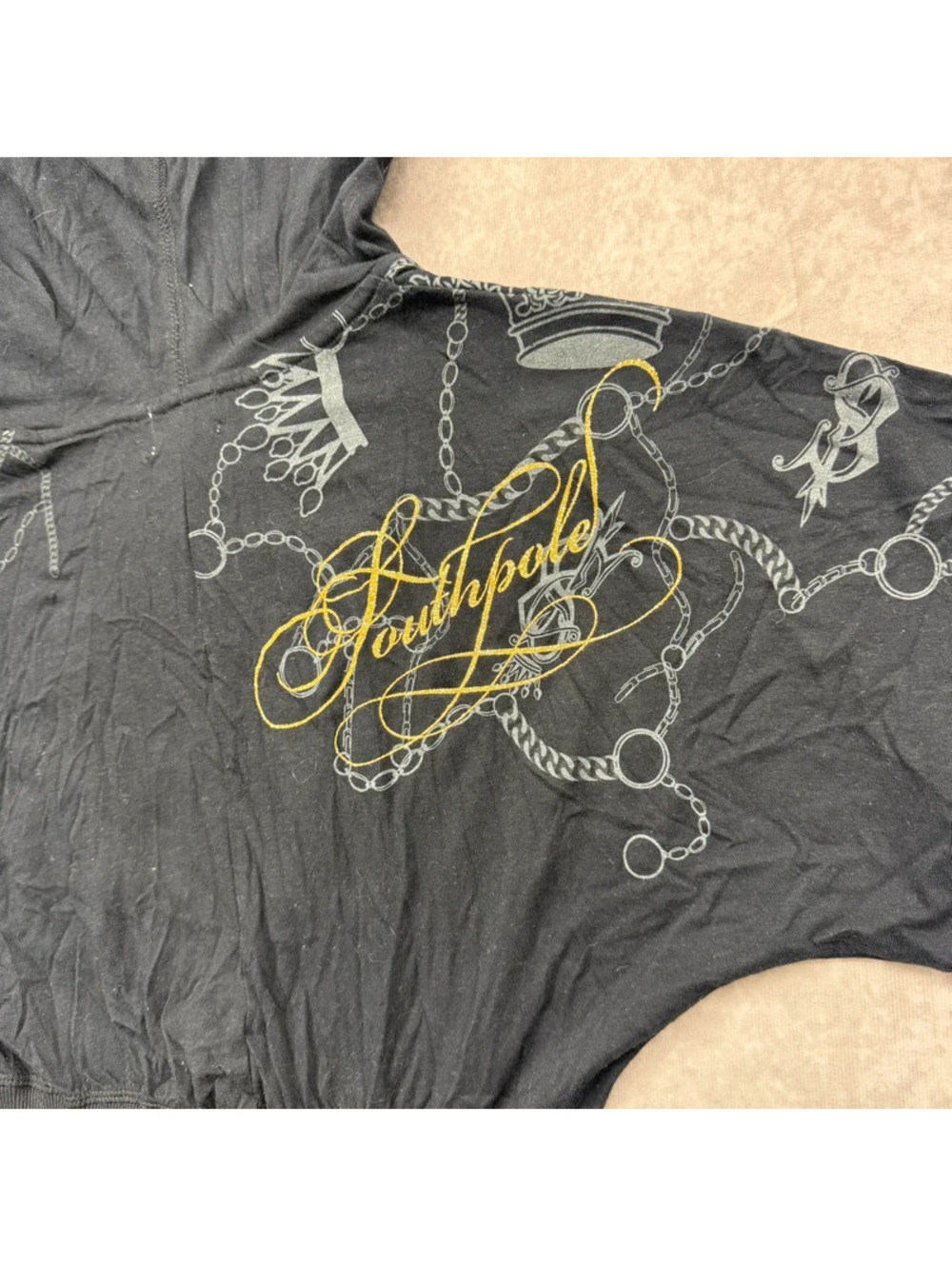 Vintage Y2K Southpole All Over Gold Foil Zip Up Short Sleeve Hoodie Small NWT - Picture 3 of 7